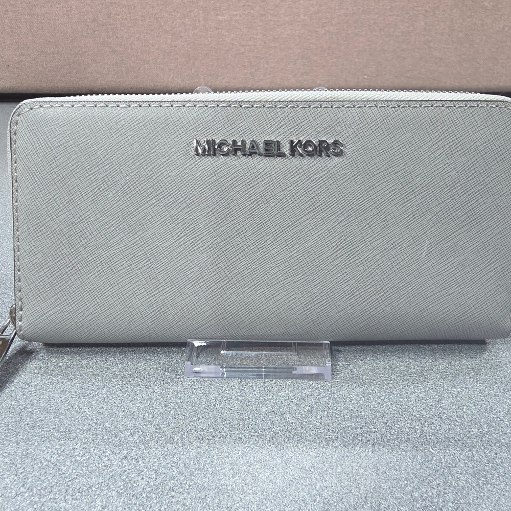 Michael Kors Wallet Womens Grey Good Saffiano Leather Zip Around Continental